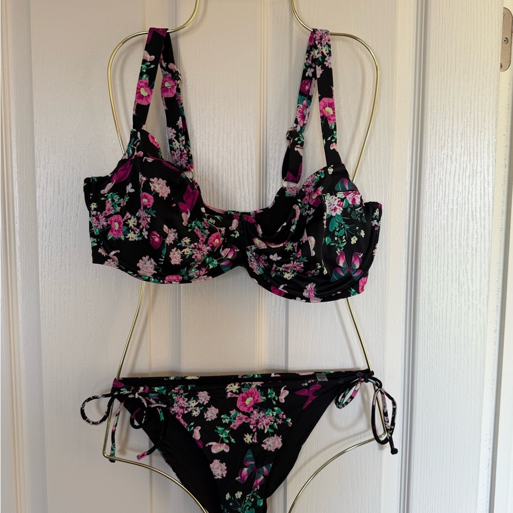 Black Floral Bikini Set